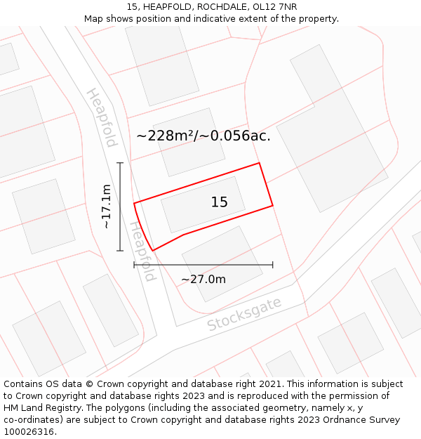 15, HEAPFOLD, ROCHDALE, OL12 7NR: Plot and title map