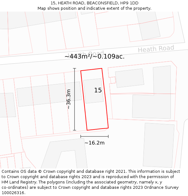 15, HEATH ROAD, BEACONSFIELD, HP9 1DD: Plot and title map