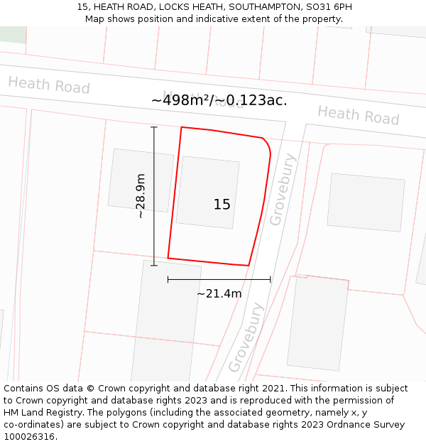 15, HEATH ROAD, LOCKS HEATH, SOUTHAMPTON, SO31 6PH: Plot and title map