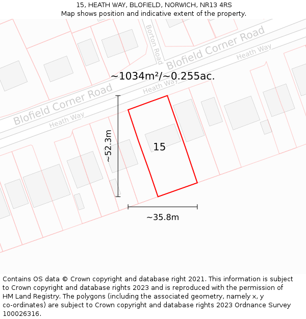 15, HEATH WAY, BLOFIELD, NORWICH, NR13 4RS: Plot and title map