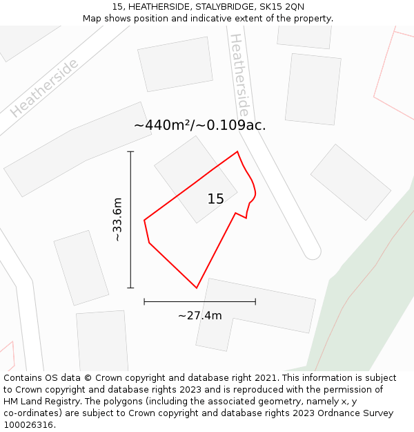 15, HEATHERSIDE, STALYBRIDGE, SK15 2QN: Plot and title map