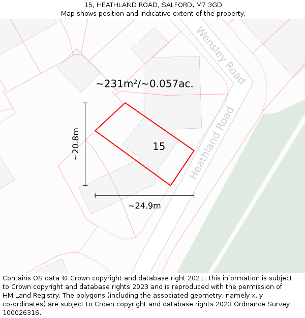 15, HEATHLAND ROAD, SALFORD, M7 3GD: Plot and title map