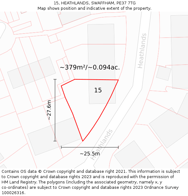 15, HEATHLANDS, SWAFFHAM, PE37 7TG: Plot and title map