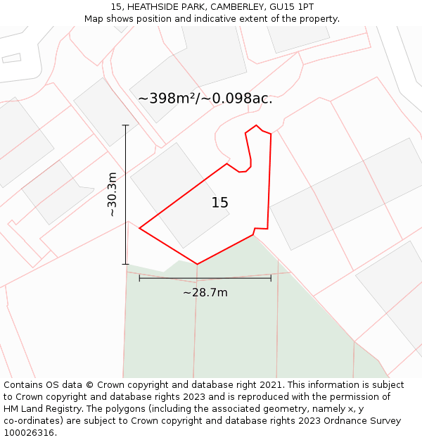 15, HEATHSIDE PARK, CAMBERLEY, GU15 1PT: Plot and title map