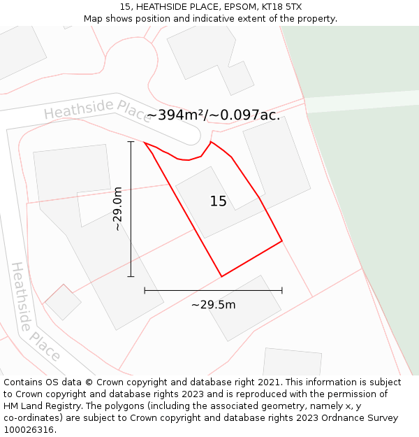 15, HEATHSIDE PLACE, EPSOM, KT18 5TX: Plot and title map