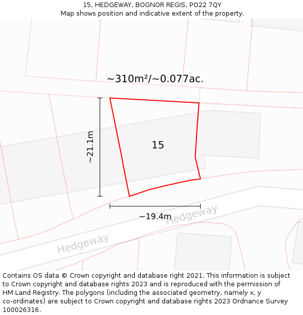 15, HEDGEWAY, BOGNOR REGIS, PO22 7QY: Plot and title map