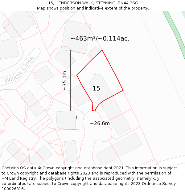15, HENDERSON WALK, STEYNING, BN44 3SG: Plot and title map