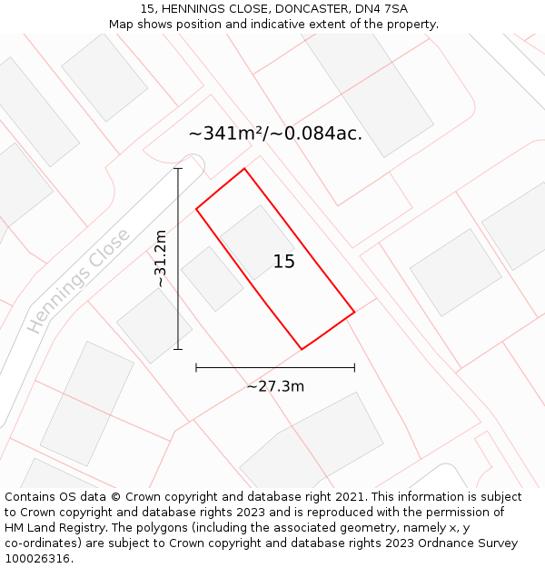 15, HENNINGS CLOSE, DONCASTER, DN4 7SA: Plot and title map