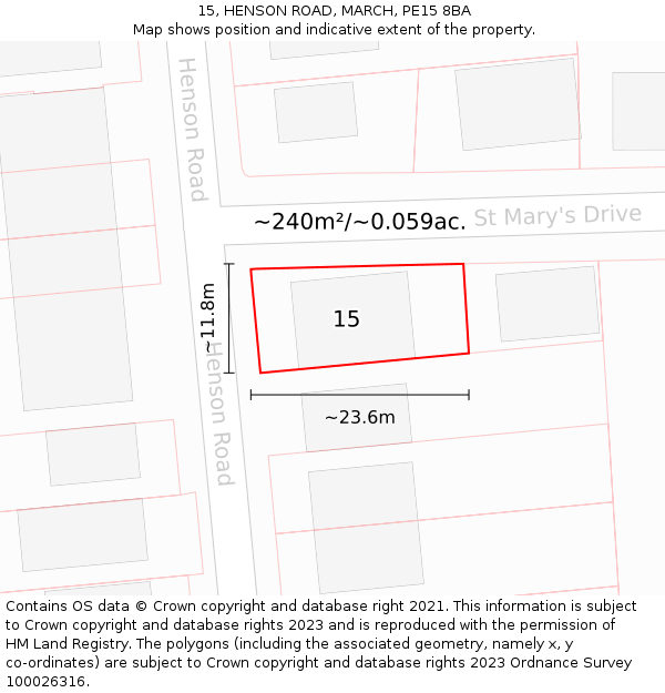 15, HENSON ROAD, MARCH, PE15 8BA: Plot and title map