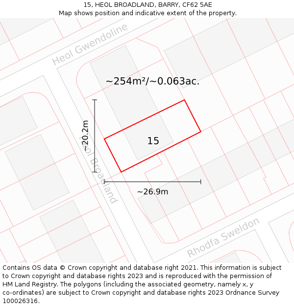 15, HEOL BROADLAND, BARRY, CF62 5AE: Plot and title map