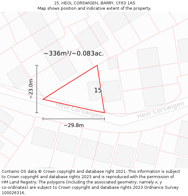 15, HEOL CORSWIGEN, BARRY, CF63 1AS: Plot and title map