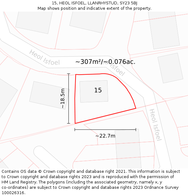 15, HEOL ISFOEL, LLANRHYSTUD, SY23 5BJ: Plot and title map