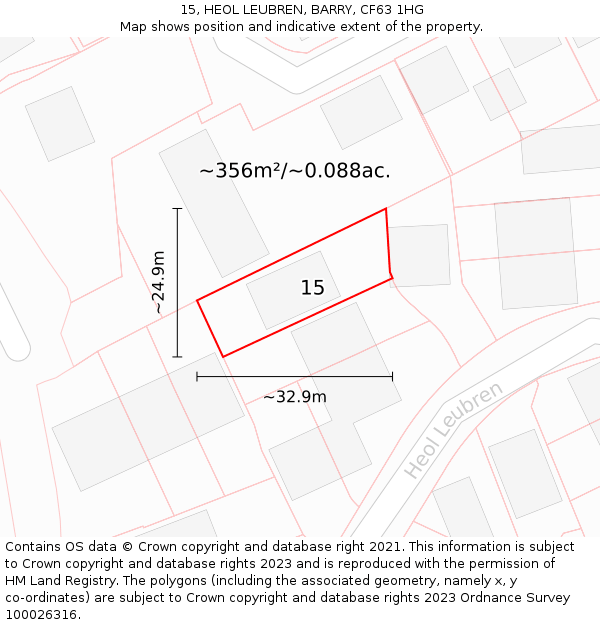 15, HEOL LEUBREN, BARRY, CF63 1HG: Plot and title map