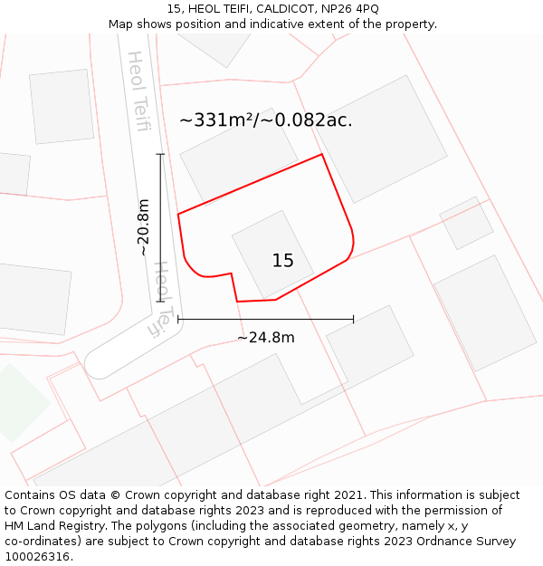 15, HEOL TEIFI, CALDICOT, NP26 4PQ: Plot and title map