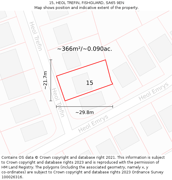 15, HEOL TREFIN, FISHGUARD, SA65 9EN: Plot and title map