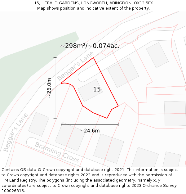 15, HERALD GARDENS, LONGWORTH, ABINGDON, OX13 5FX: Plot and title map