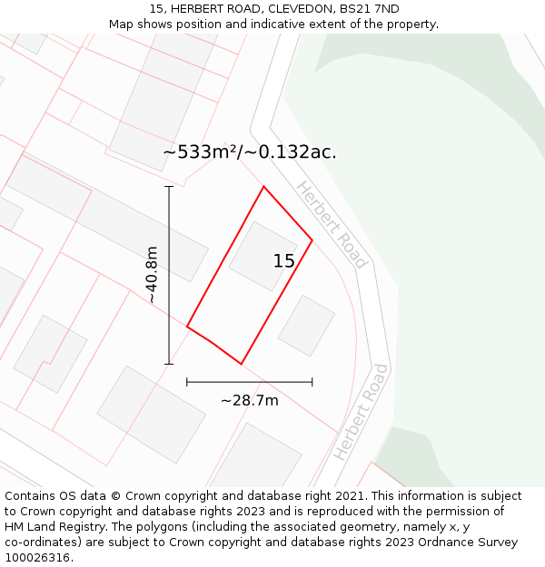 15, HERBERT ROAD, CLEVEDON, BS21 7ND: Plot and title map