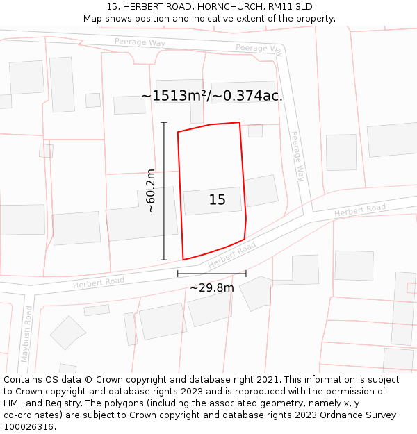 15, HERBERT ROAD, HORNCHURCH, RM11 3LD: Plot and title map