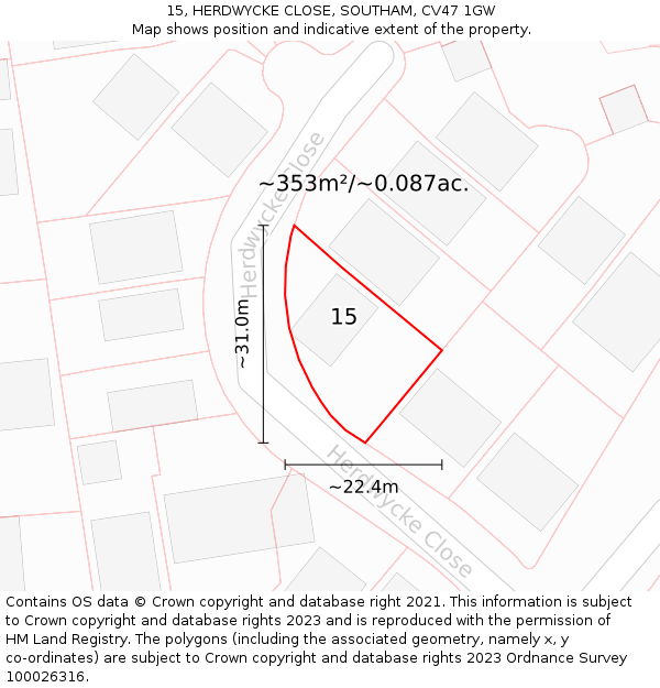 15, HERDWYCKE CLOSE, SOUTHAM, CV47 1GW: Plot and title map