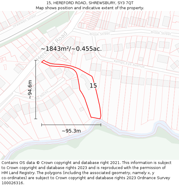 15, HEREFORD ROAD, SHREWSBURY, SY3 7QT: Plot and title map