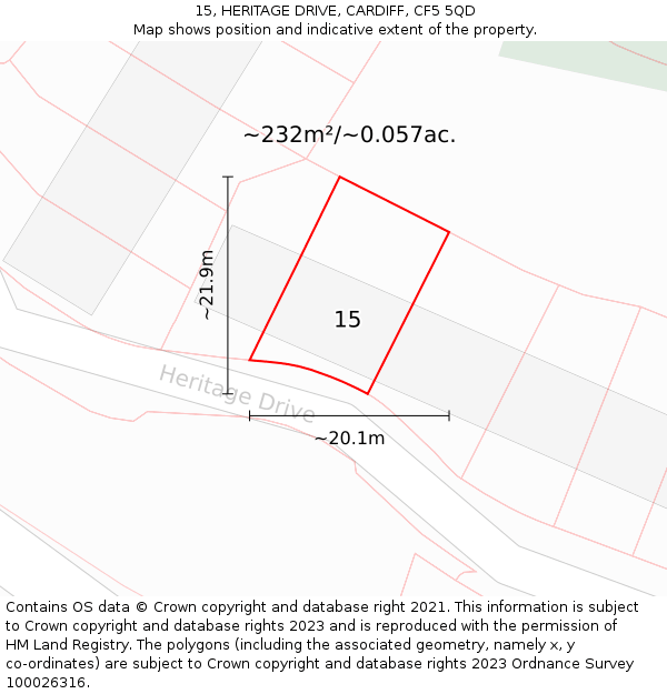 15, HERITAGE DRIVE, CARDIFF, CF5 5QD: Plot and title map