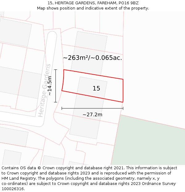 15, HERITAGE GARDENS, FAREHAM, PO16 9BZ: Plot and title map