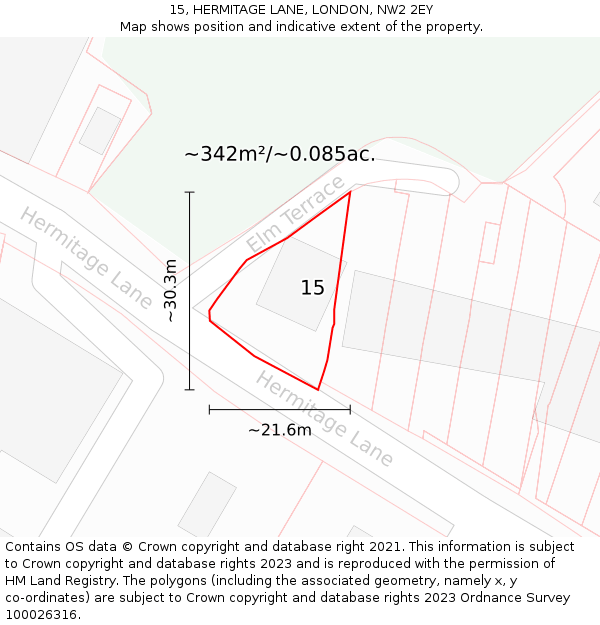 15, HERMITAGE LANE, LONDON, NW2 2EY: Plot and title map