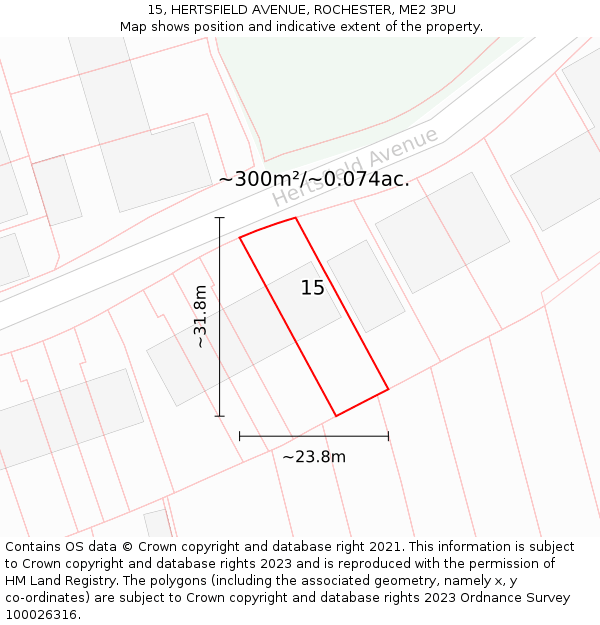 15, HERTSFIELD AVENUE, ROCHESTER, ME2 3PU: Plot and title map