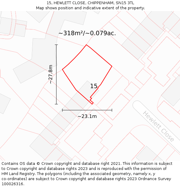 15, HEWLETT CLOSE, CHIPPENHAM, SN15 3TL: Plot and title map