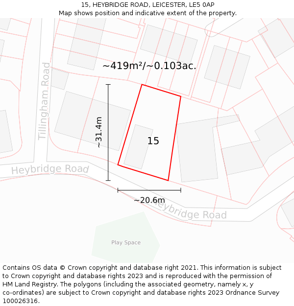 15, HEYBRIDGE ROAD, LEICESTER, LE5 0AP: Plot and title map