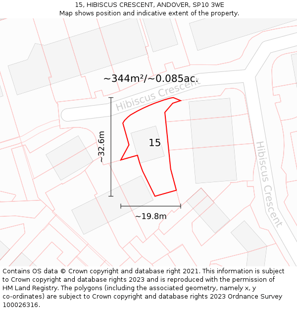 15, HIBISCUS CRESCENT, ANDOVER, SP10 3WE: Plot and title map