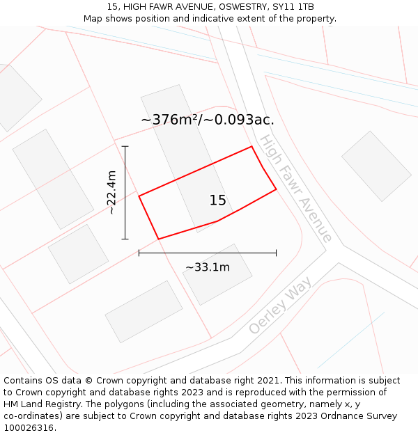 15, HIGH FAWR AVENUE, OSWESTRY, SY11 1TB: Plot and title map