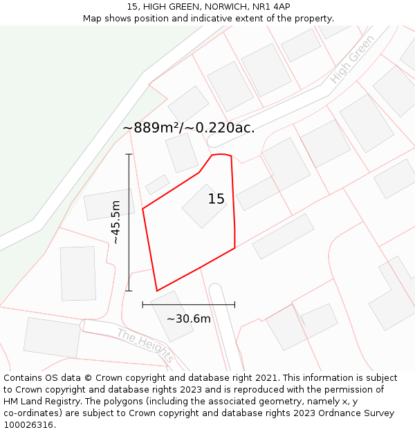 15, HIGH GREEN, NORWICH, NR1 4AP: Plot and title map