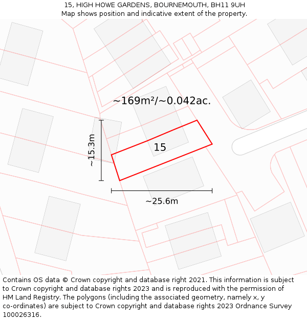 15, HIGH HOWE GARDENS, BOURNEMOUTH, BH11 9UH: Plot and title map