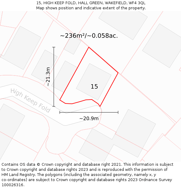 15, HIGH KEEP FOLD, HALL GREEN, WAKEFIELD, WF4 3QL: Plot and title map