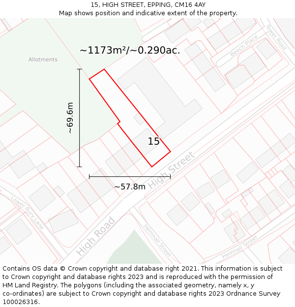 15, HIGH STREET, EPPING, CM16 4AY: Plot and title map