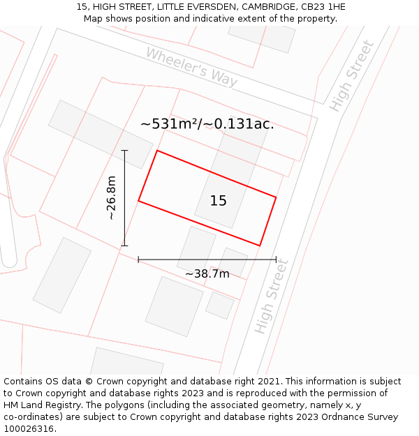 15, HIGH STREET, LITTLE EVERSDEN, CAMBRIDGE, CB23 1HE: Plot and title map