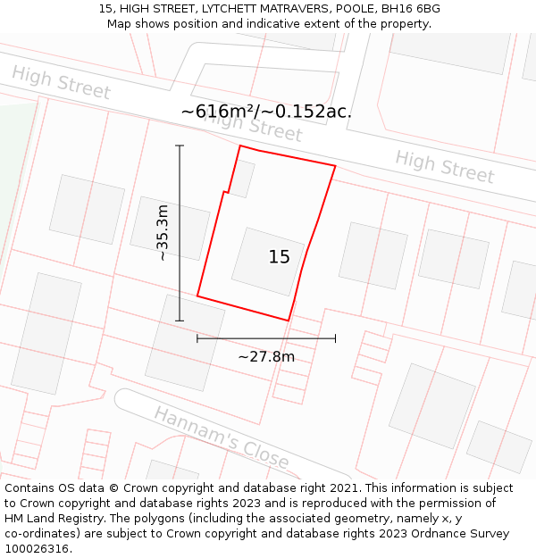 15, HIGH STREET, LYTCHETT MATRAVERS, POOLE, BH16 6BG: Plot and title map