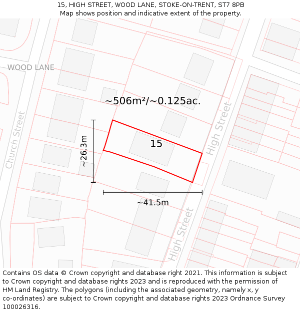 15, HIGH STREET, WOOD LANE, STOKE-ON-TRENT, ST7 8PB: Plot and title map