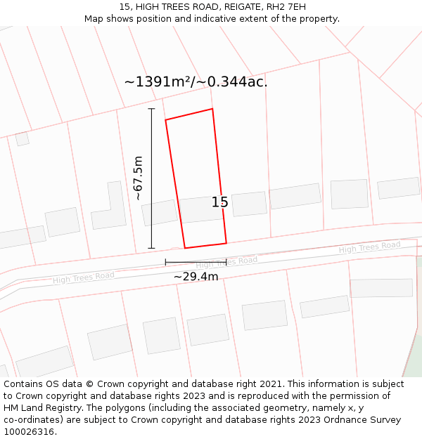 15, HIGH TREES ROAD, REIGATE, RH2 7EH: Plot and title map