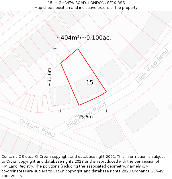 15, HIGH VIEW ROAD, LONDON, SE19 3SS: Plot and title map