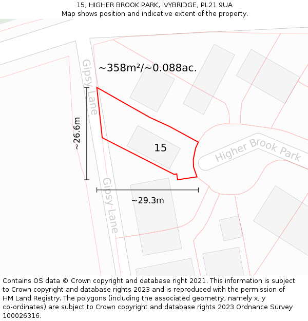 15, HIGHER BROOK PARK, IVYBRIDGE, PL21 9UA: Plot and title map