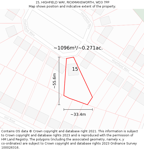 15, HIGHFIELD WAY, RICKMANSWORTH, WD3 7PP: Plot and title map