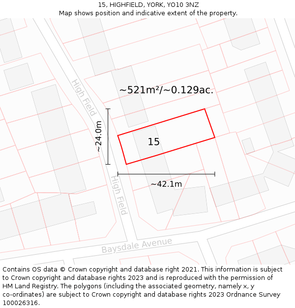 15, HIGHFIELD, YORK, YO10 3NZ: Plot and title map