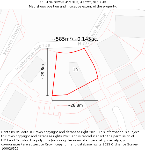 15, HIGHGROVE AVENUE, ASCOT, SL5 7HR: Plot and title map