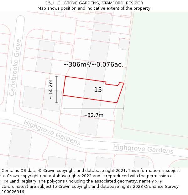 15, HIGHGROVE GARDENS, STAMFORD, PE9 2GR: Plot and title map