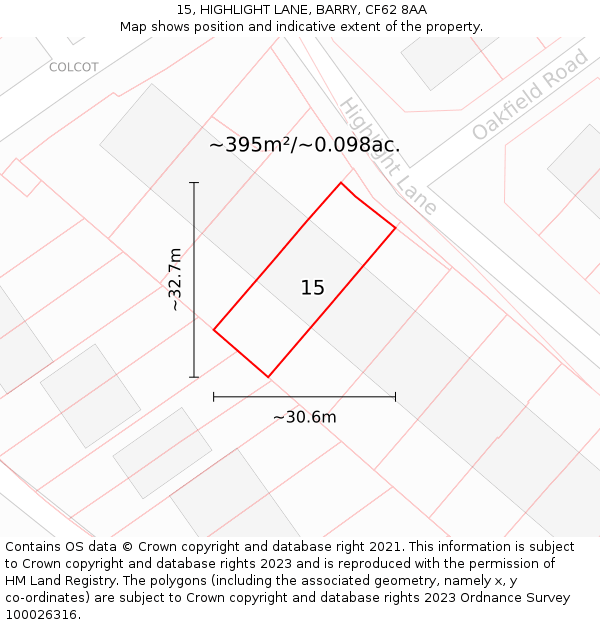 15, HIGHLIGHT LANE, BARRY, CF62 8AA: Plot and title map