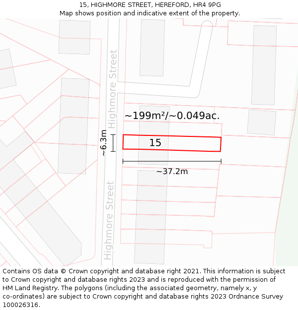 15, HIGHMORE STREET, HEREFORD, HR4 9PG: Plot and title map