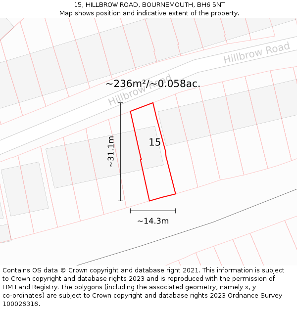 15, HILLBROW ROAD, BOURNEMOUTH, BH6 5NT: Plot and title map