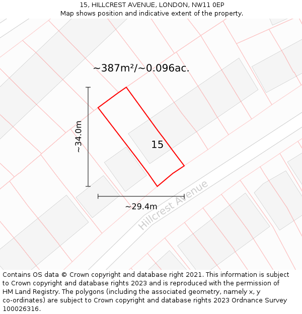 15, HILLCREST AVENUE, LONDON, NW11 0EP: Plot and title map